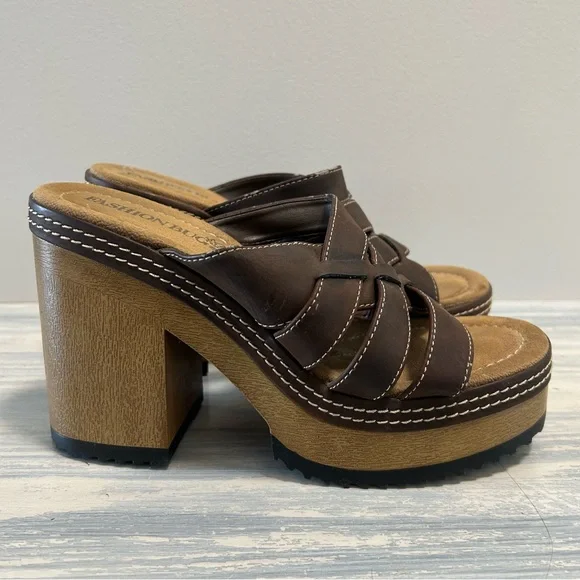 Vintage Chunky heel slide on brown Y2K 1990’s platform sandals by fashion bug - Picture 11 of 11